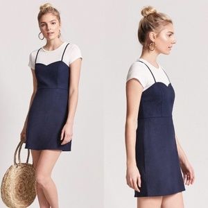 Sweetheart Neckline Navy Linen Cami Skater Mini